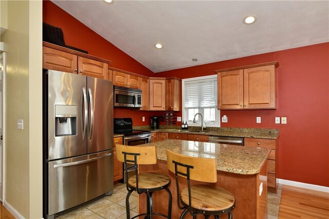 1 Augusta St, Providence, RI 02908 - kitchen featuring a sink, stainless steel appliances, recessed lighting, and lofted ceiling