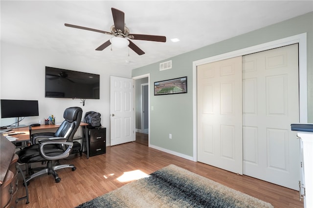 136 Wilde Field Dr, Warwick, RI 02889 - office space featuring baseboards, ceiling fan, wood finished floors, and visible vents