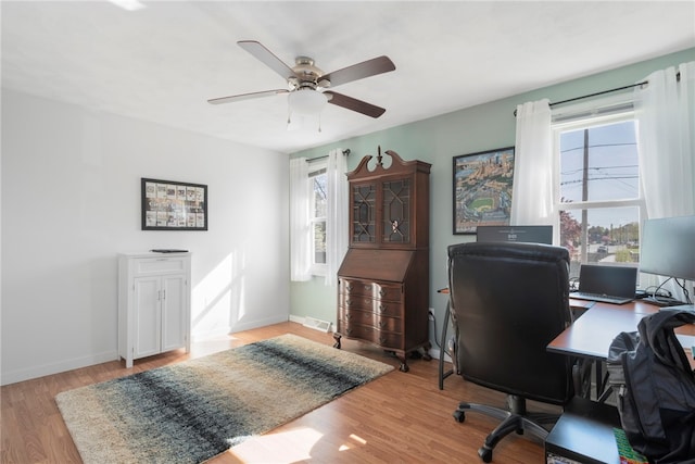 136 Wilde Field Dr, Warwick, RI 02889 - office featuring a healthy amount of sunlight, ceiling fan, wood finished floors, and visible vents
