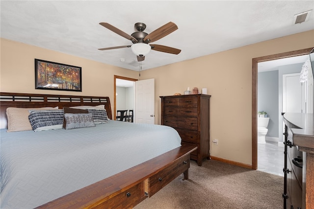 136 Wilde Field Dr, Warwick, RI 02889 - bedroom featuring visible vents, carpet floors, baseboards, a ceiling fan, and ensuite bath