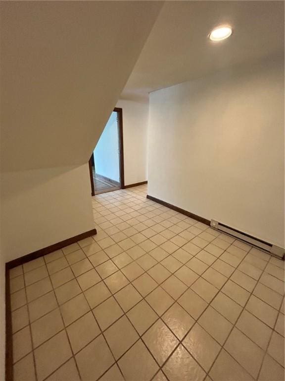 63 Duck Cove Rd, North Kingstown, RI 02852 - additional living space featuring baseboards, recessed lighting, a baseboard radiator, and light tile patterned floors