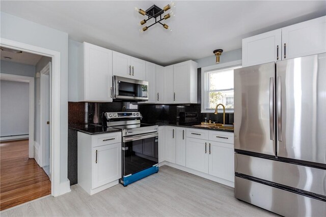 46 Freeman St, Warwick, RI 02886 - kitchen featuring a sink, appliances with stainless steel finishes, dark countertops, and tasteful backsplash
