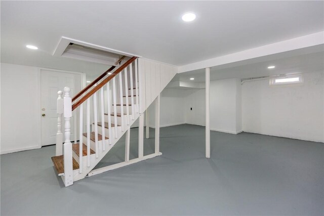 46 Freeman St, Warwick, RI 02886 - finished below grade area featuring recessed lighting and stairs