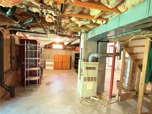 unfinished basement with heating unit