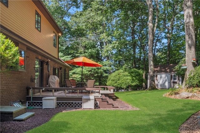10 Oak Hill Dr, Lincoln, RI 02865 - view of yard featuring a deck, an outdoor structure, and a storage shed