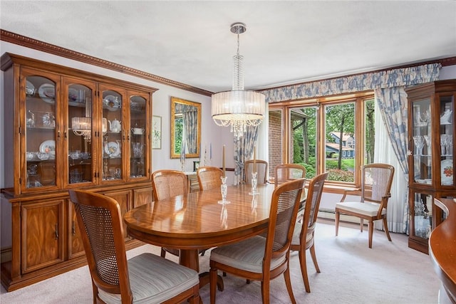 10 Oak Hill Dr, Lincoln, RI 02865 - dining area featuring ornamental molding, a notable chandelier, and light colored carpet