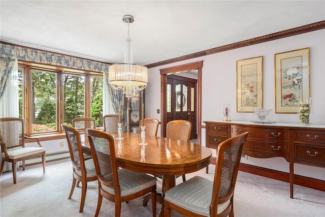 10 Oak Hill Dr, Lincoln, RI 02865 - dining room featuring ornamental molding, a chandelier, and light carpet