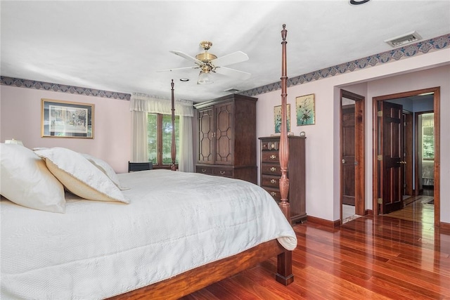 10 Oak Hill Dr, Lincoln, RI 02865 - bedroom featuring dark wood-type flooring, ceiling fan, visible vents, and baseboards