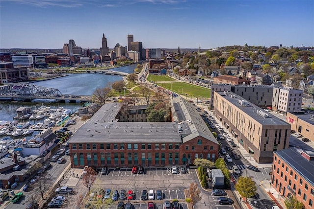 bird's eye view with a water view and a city view