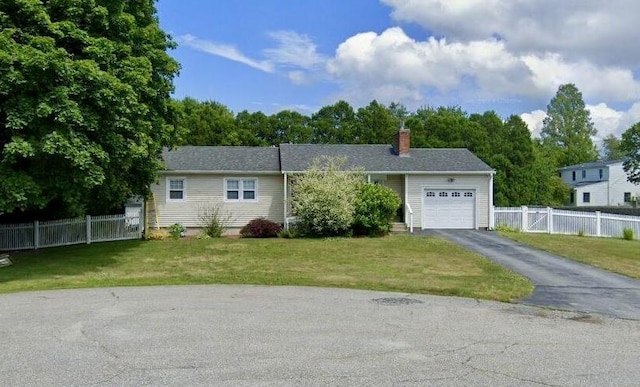 4 Johnson Ct, Bristol, RI 02809 - ranch-style home featuring a garage, driveway, and a chimney