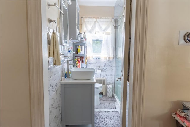 132 Bakers Creek Rd, Warwick, RI 02886 - full bath featuring vanity, a shower stall, and toilet