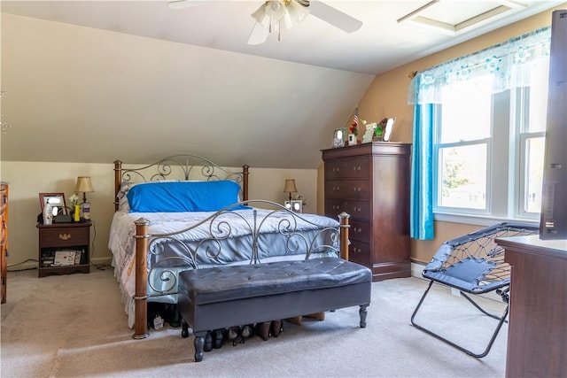 132 Bakers Creek Rd, Warwick, RI 02886 - bedroom featuring ceiling fan, vaulted ceiling, and light carpet