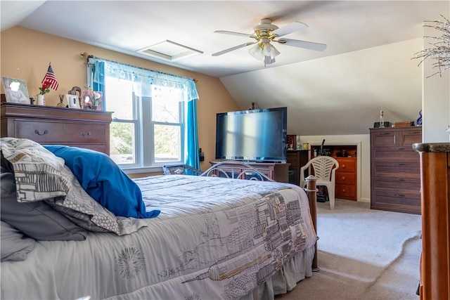 132 Bakers Creek Rd, Warwick, RI 02886 - bedroom featuring attic access, a ceiling fan, carpet floors, and lofted ceiling