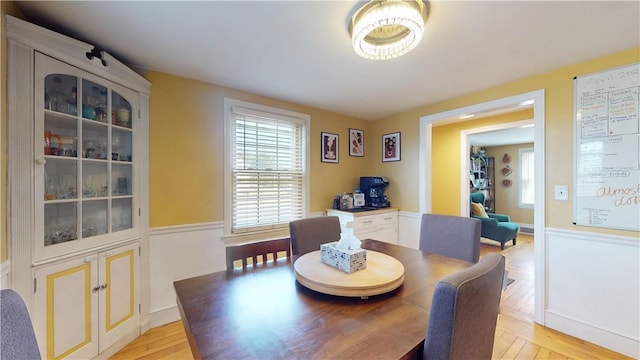 dining area featuring light wood finished floors