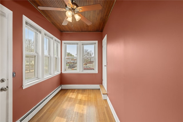unfurnished sunroom featuring baseboard heating