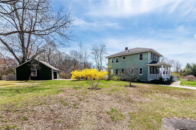 141 Canal St, Westerly, RI 02891 - exterior space featuring a chimney, a yard, and a porch