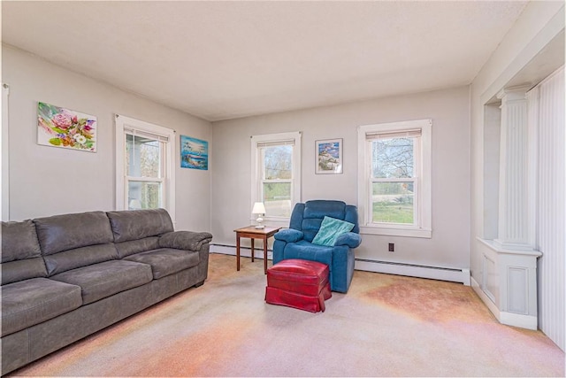 141 Canal St, Westerly, RI 02891 - living room featuring baseboard heating and carpet floors