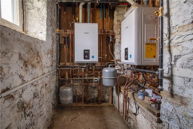 utility room with water heater