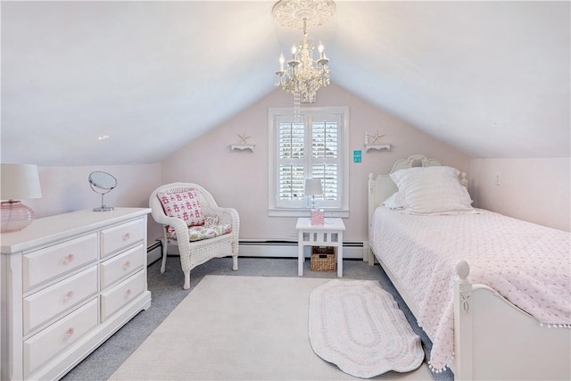 bedroom featuring vaulted ceiling and carpet floors