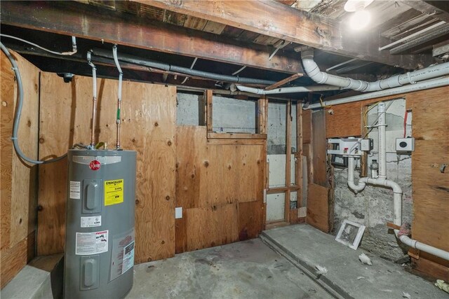 unfinished basement with electric water heater