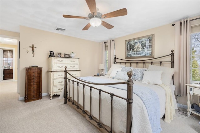 39 Greenbriar Rd, West Warwick, RI 02893 - bedroom with visible vents, a ceiling fan, baseboards, and light colored carpet