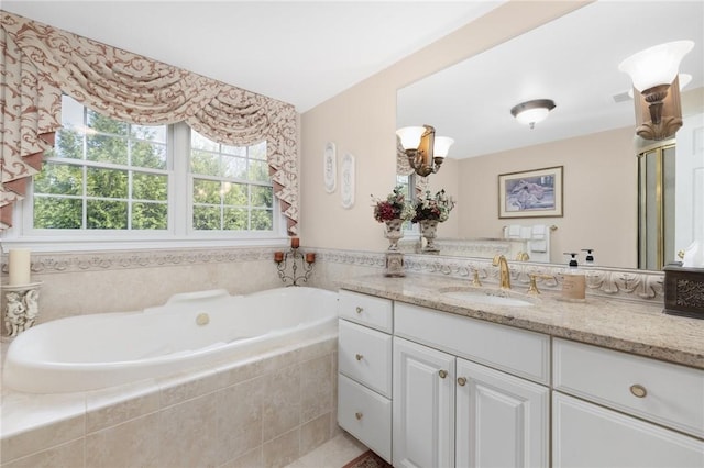 39 Greenbriar Rd, West Warwick, RI 02893 - full bathroom featuring visible vents, a garden tub, and vanity