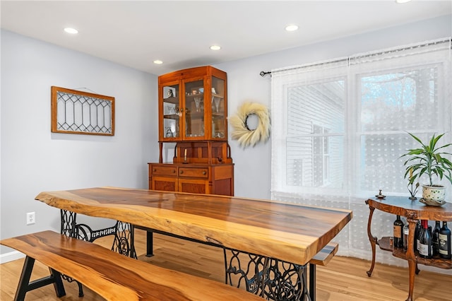 dining area featuring recessed lighting and light wood-type flooring