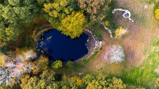 drone / aerial view featuring a water view