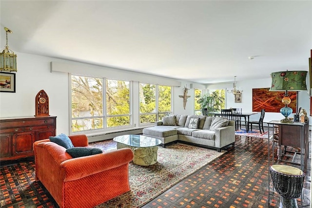 living area featuring a baseboard heating unit
