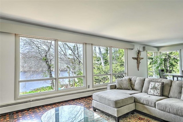 living area with baseboard heating