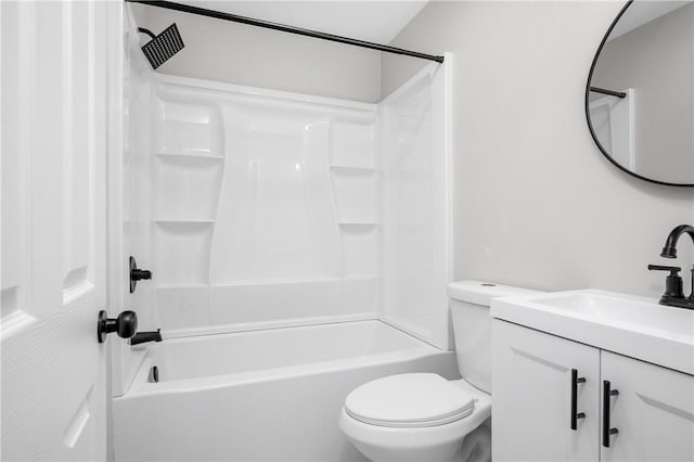 full bath featuring vanity, toilet, and shower / tub combination