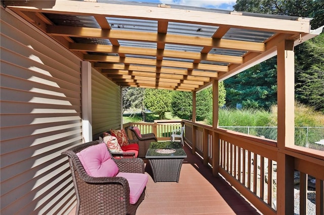 wooden deck with outdoor lounge area