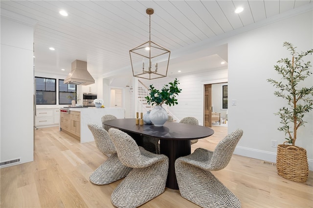 7 Champlin St, Newport, RI 02840 - dining area with recessed lighting, a notable chandelier, visible vents, and light wood-style floors