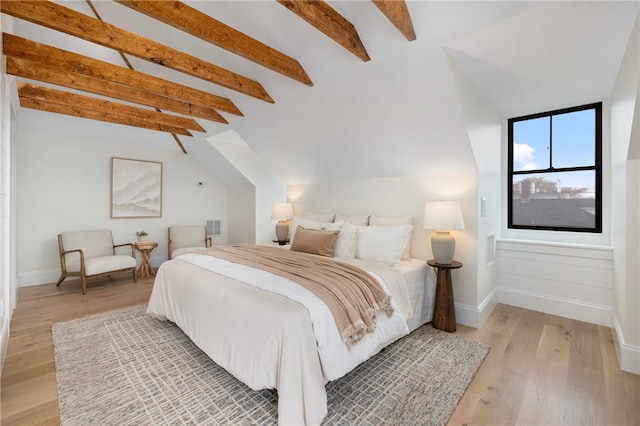 7 Champlin St, Newport, RI 02840 - bedroom featuring baseboards, vaulted ceiling with beams, light wood-style flooring, and visible vents