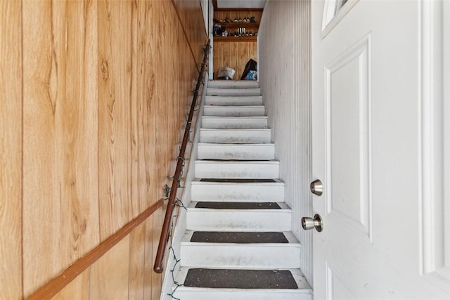 67 Pleasant St, Westerly, RI 02891 - staircase featuring wood walls