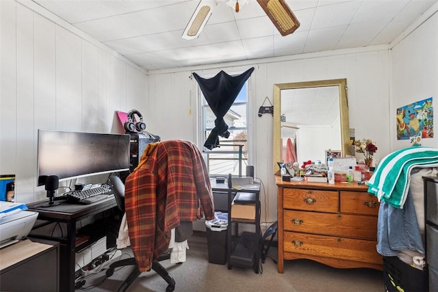 67 Pleasant St, Westerly, RI 02891 - home office featuring ceiling fan, carpet, and a decorative wall