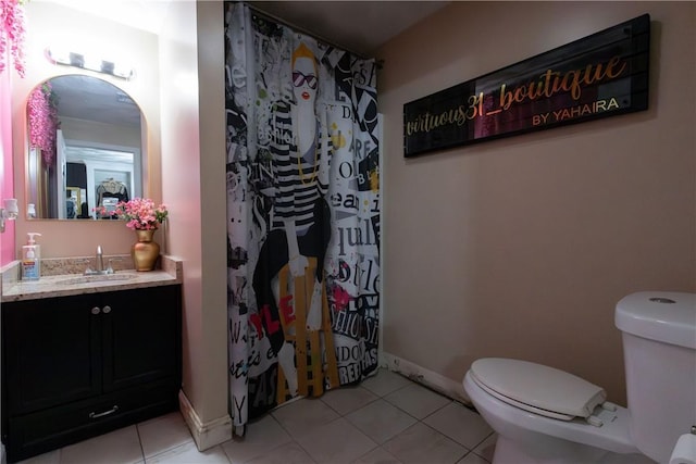 32 Dike St, Woonsocket, RI 02895 - bathroom with tile patterned flooring, vanity, toilet, baseboards, and curtained shower