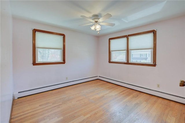 spare room featuring a ceiling fan and light wood-style flooring