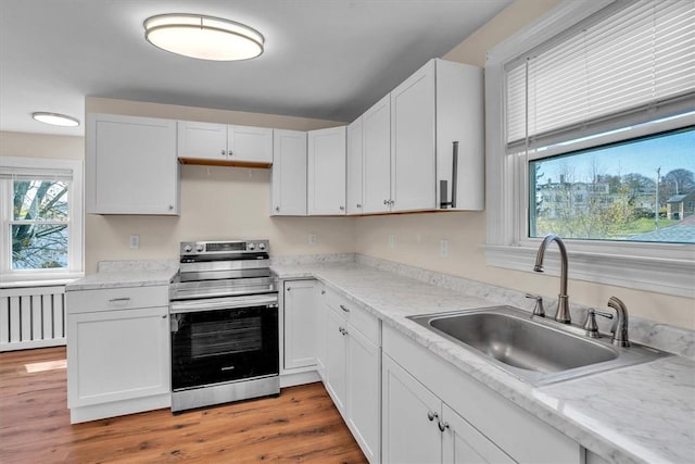 32 Summer St, Woonsocket, RI 02895 - kitchen featuring a sink, plenty of natural light, light wood-type flooring, and electric range