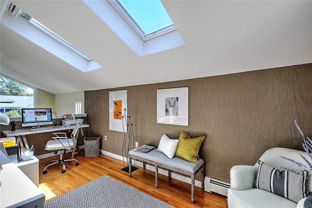 9 Hanley Farm Rd Unit 9, Warren, RI 02885 - office featuring a skylight, wood finished floors, a baseboard heating unit, and lofted ceiling