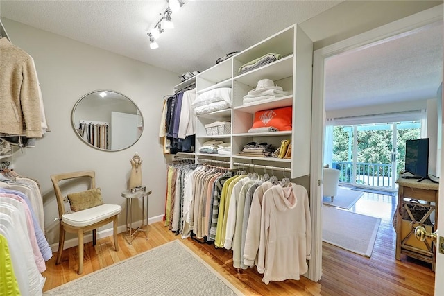 walk in closet with wood finished floors