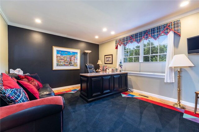 16 Central St, Charlestown, RI 02813 - office featuring crown molding, recessed lighting, baseboards, and visible vents