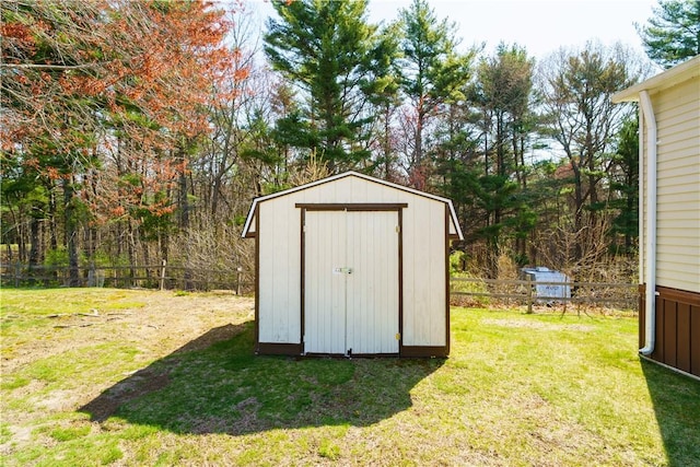 view of shed featuring a fenced backyard