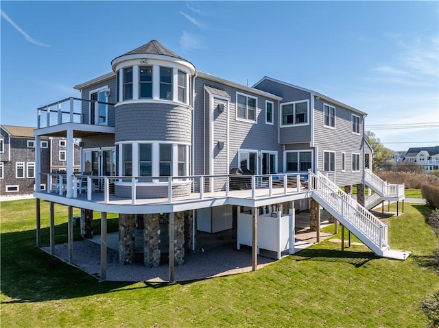 53 Stanton Ave, Narragansett, RI 02882 - back of house with a lawn, stairway, a patio area, and a deck