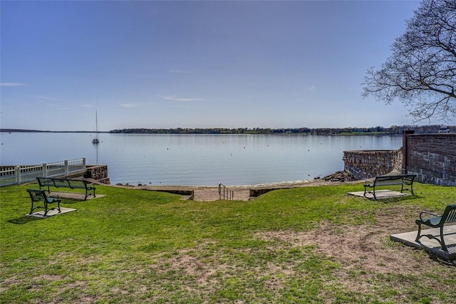 221 Hope St Unit 7, Bristol, RI 02809 - dock area with fence, a water view, and a yard