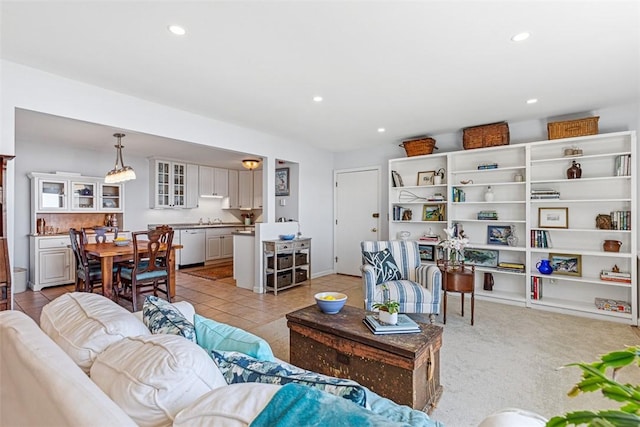 221 Hope St Unit 7, Bristol, RI 02809 - living room with recessed lighting and light tile patterned floors