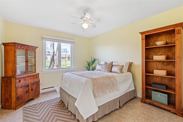 221 Hope St Unit 7, Bristol, RI 02809 - bedroom featuring a ceiling fan, baseboards, a baseboard heating unit, and light tile patterned floors