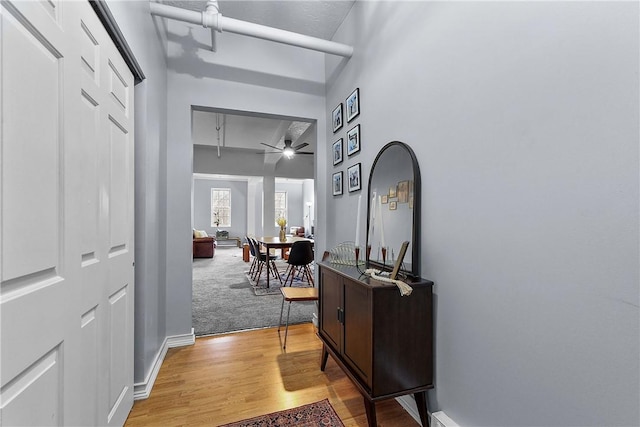 hallway featuring baseboards and light wood-type flooring
