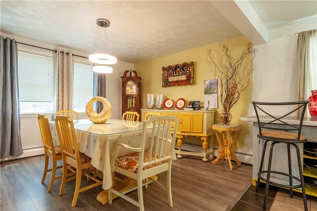 dining area with dark wood finished floors