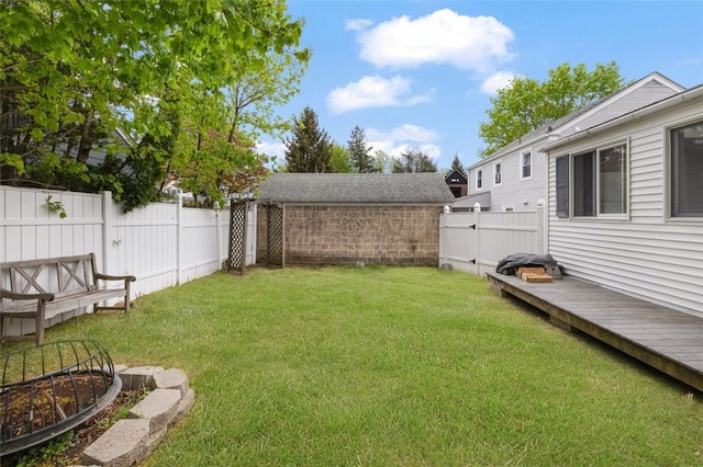 view of yard featuring a wooden deck and a fenced backyard